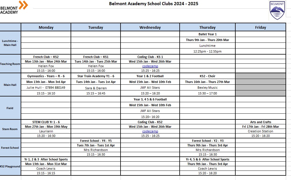 Spring Term Clubs 2025